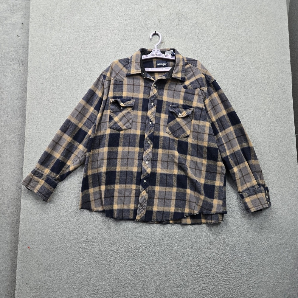 Wrangler Men Button Up Shirt 3X Gray Heavyweight Brushed Plaid Flannel Shirt